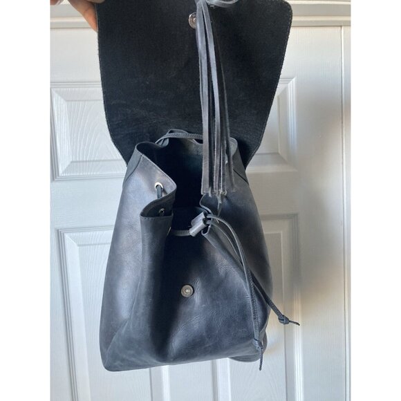 Hide & Drink  Stone Blue Leather Drawstring Bucket bag Backpack EUC - Picture 6 of 14